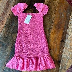 NWT ZARA hot pink puff sleeve ruffled mini dress